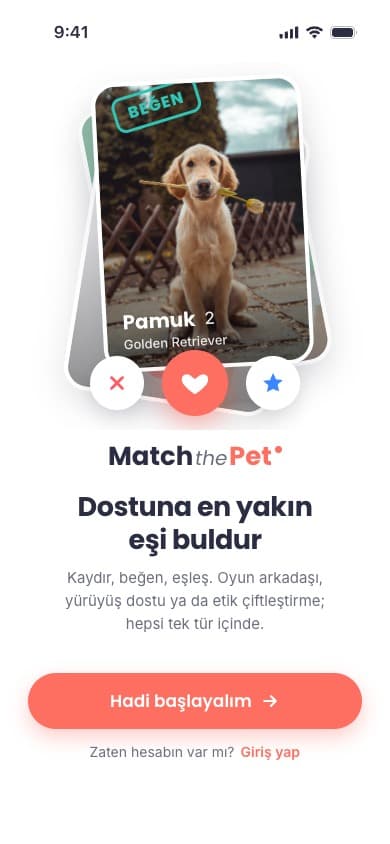 MatchThePet mobile Swipe-Ansicht